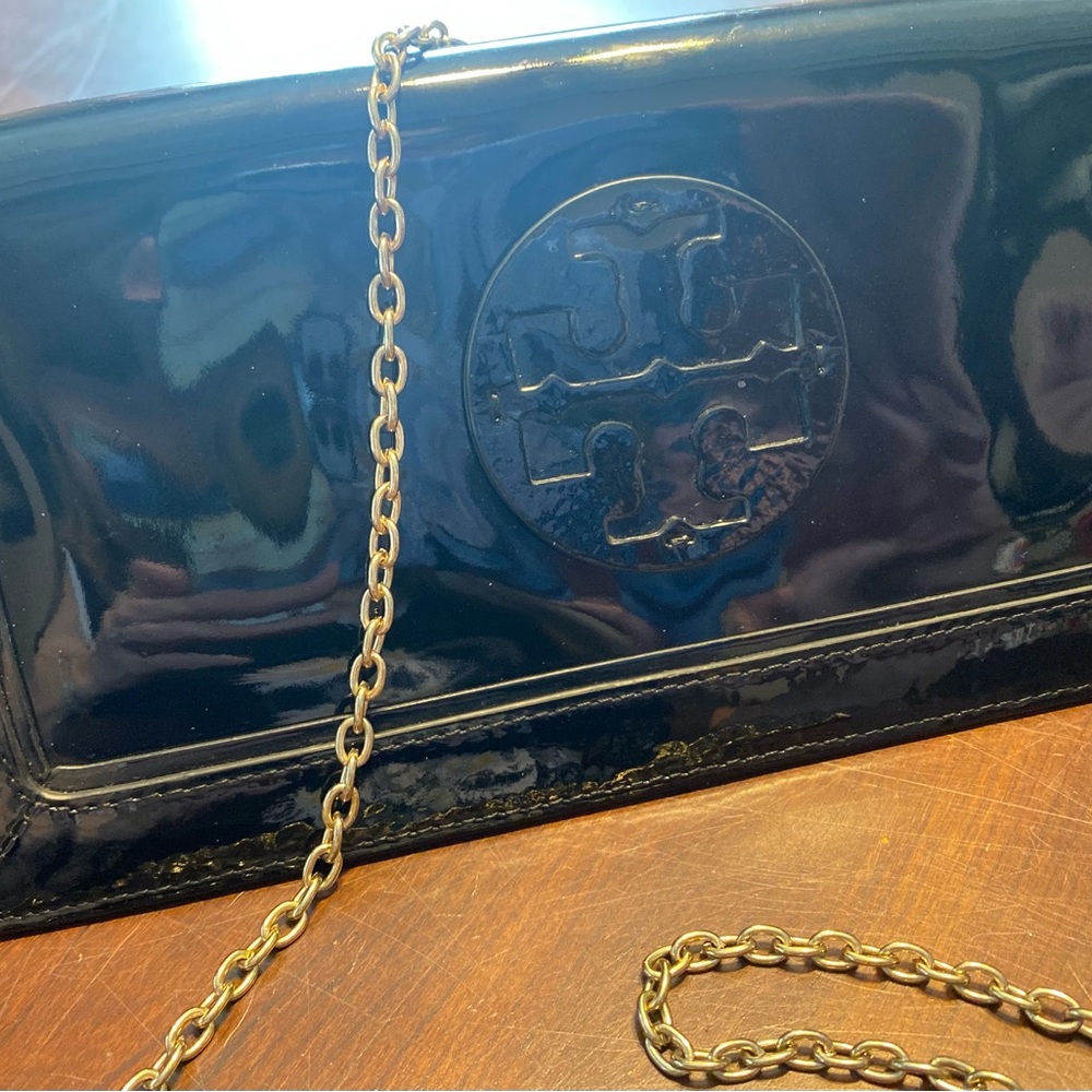 Tory Burch Black Patent Leather Chain Shoulder Bag